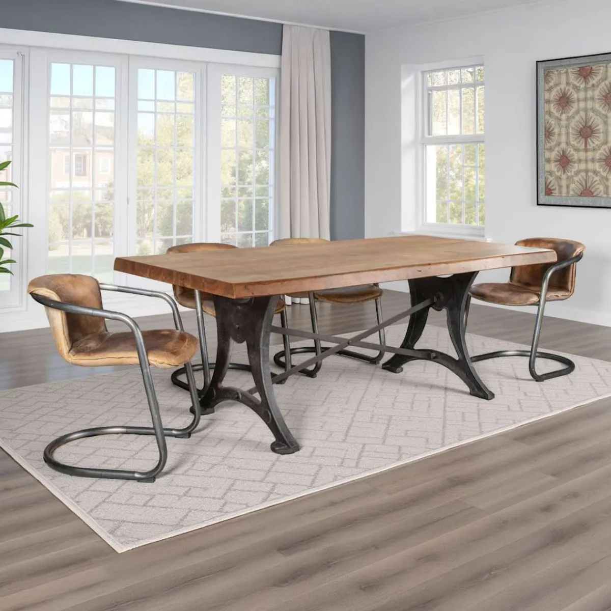 Dining Room Sets | Star Fumiture Organic Forge 5-Piece Rectangular Dining Set w/ Portofino Brown Dining Chairs