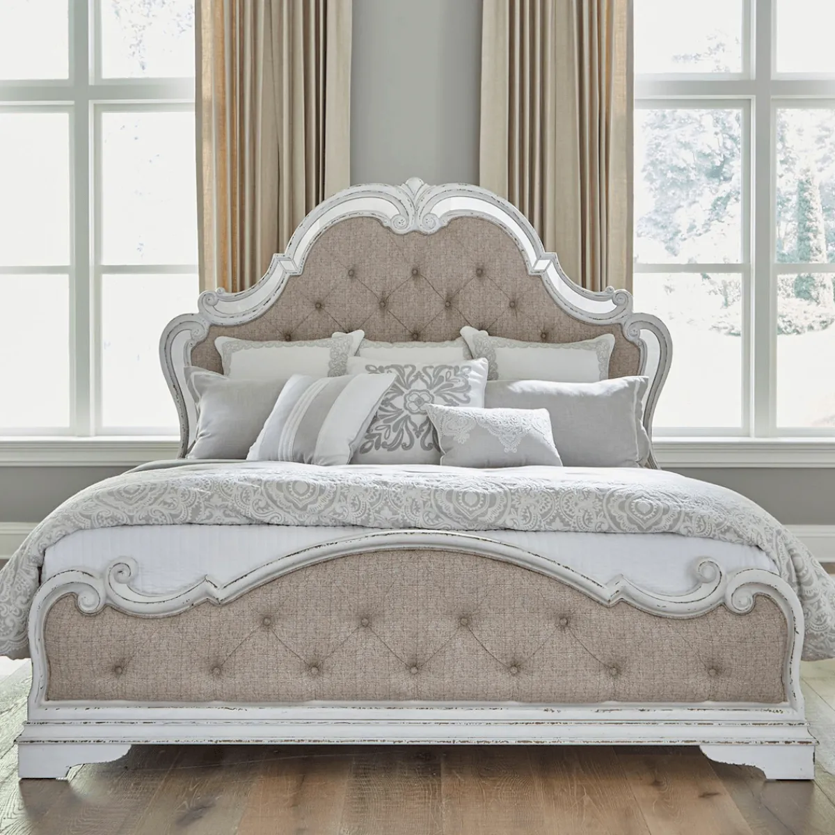 Beds | Star Fumiture The Magnolia Manor King Upholstered Bed W/ Mirrors
