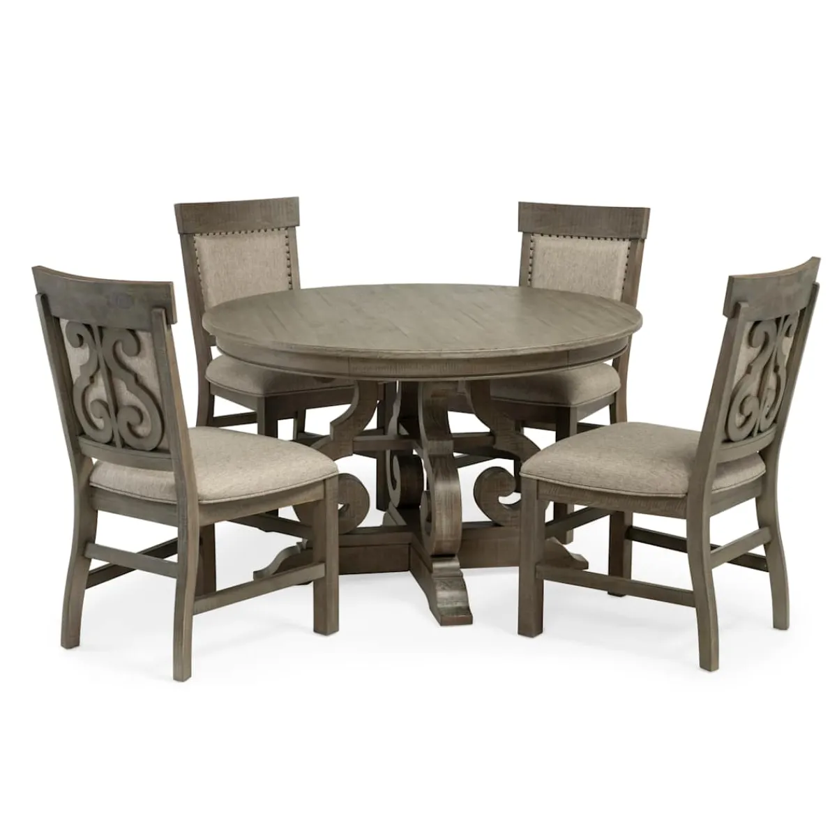 Dining Room Sets | Star Fumiture Treble 5-Piece 48-Inch Round Set W/ Fret Back Upholstered Side Chair - DOVE GREY