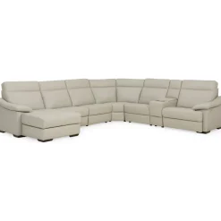 Sectionals | Star Fumiture Urban Cement Leather 7 Piece Power Reclining Chaise Sectional (LAF)