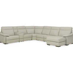 Sectionals | Star Fumiture Urban Cement Leather 7 Piece Power Reclining Chaise Sectional (RAF)
